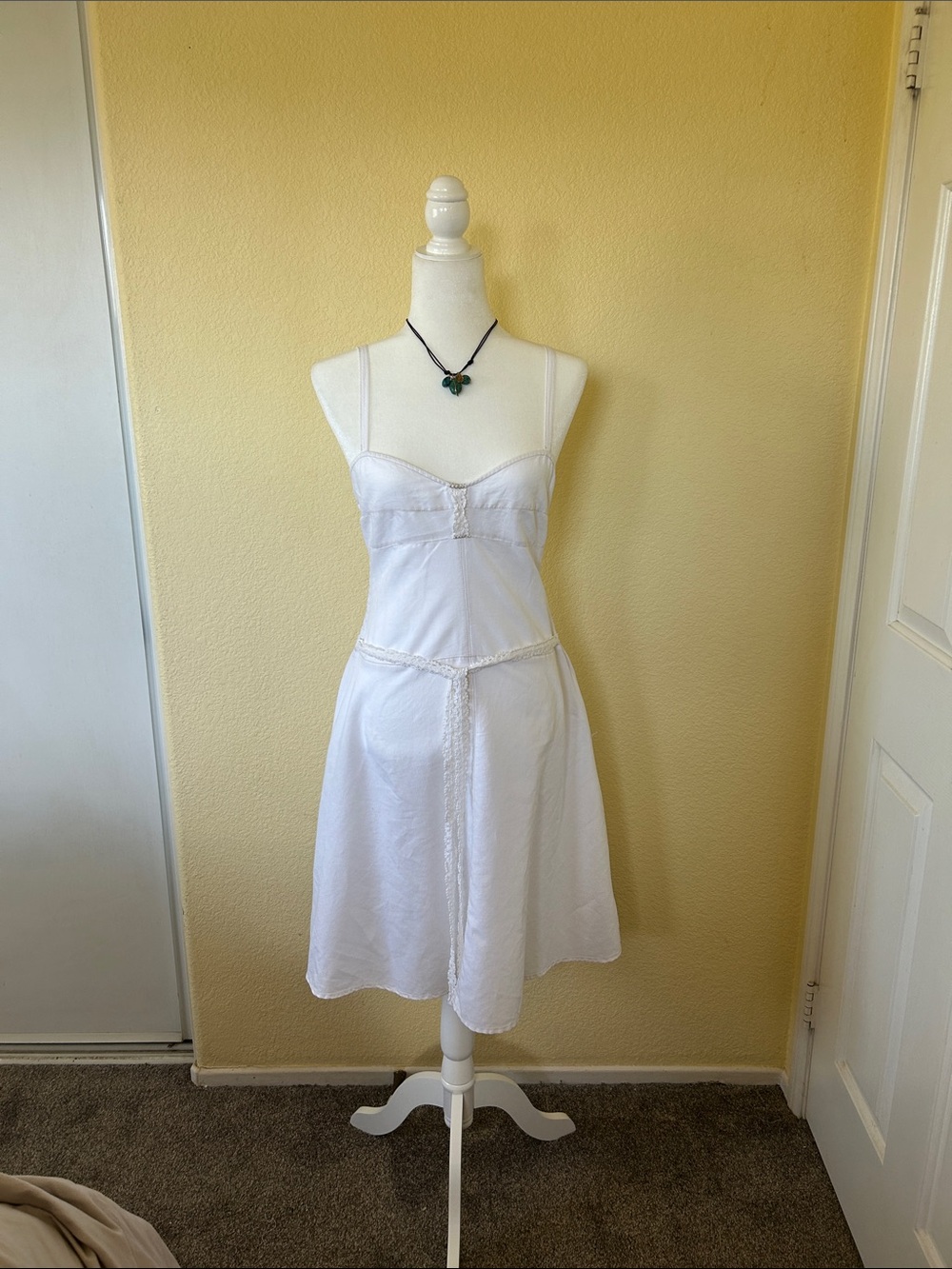 Free People Ivory Slip Midi Dress with Tie Waist